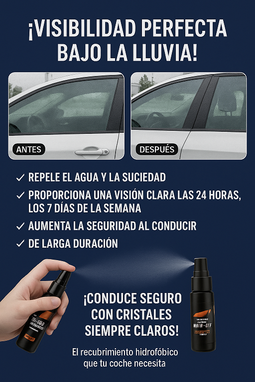 🧴 Spray Hidrofóbico Anti-Lluvia para Cristales y Espejos